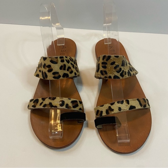 Able Margarete Leopard Print Fur Leather Sandals Flats Slides Slip on Cheetah - Picture 10 of 10